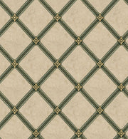 Green Lattice Rosette Wallpaper Muted Green And Gold On Beige Plaster design