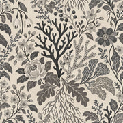 Gray Botanical Floral Wallpaper On Ivory Background design