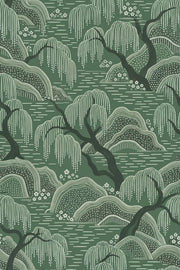 Willow Trees Wallpaper Sage Green Asian Landscape Pattern design