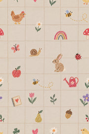 Crayon Garden Animals Wallpaper Checkered Grid On Cream design