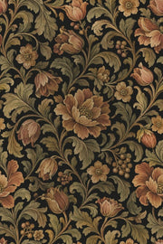 Large Botanical Flowers Wallpaper Dark Floral On Charcoal design