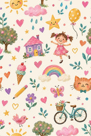 Smiling Sun And Rainbow Wallpaper Whimsical Hand Painted Nursery Pattern design