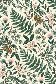 Fern And Pinecone Wallpaper Vintage Inspired Botanical On Cream design