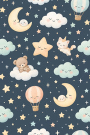 Sleeping Moons Wallpaper Dark Teal Watercolor Celestial Nursery Print design