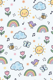 Smiling Sun And Rainbow Wallpaper Pastel Doodle Pattern design