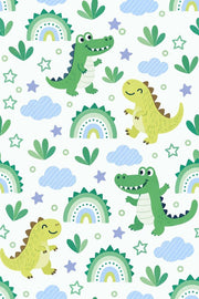 Cute Dinosaur And Crocodile Wallpaper Pastel Clouds On White Background design