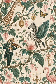 Whimsical Jungle Animals Wallpaper Cream Background Vintage Inspired Botanical design
