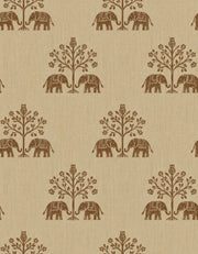 Elephant And Owl Tree Wallpaper Beige Brown Block Print design
