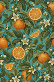 Orange Branches Wallpaper Vintage Inspired Tropical Turquoise Botanical design