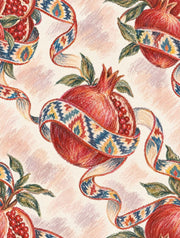 Pomegranate Wallpaper Ikat Ribbon Botanical On Cream Pink design