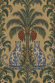 Palm Tree And Leopard Chinoiserie Wallpaper Tan Background design