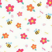 Cartoon Bees And Large Flowers Wallpaper Cream Background Pastels design