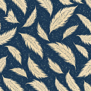 Cream Feather Wallpaper On Dark Navy Speckled Background design