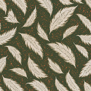 Cream Feather Wallpaper Dark Green Bohemian Repeat design