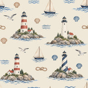 Lighthouses And Sailboats Wallpaper Watercolor Nautical Repeat design