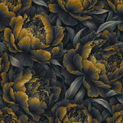 Large Peony Bloom Wallpaper Dark Floral In Muted Green And Gold design