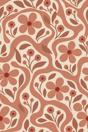 Terracotta Floral Wallpaper Retro Botanical Vines On Cream design