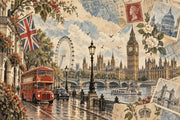 London Cityscape Wallpaper Mural Vintage Inspired Postcard Collage design