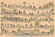 Music Notes European City Wallpaper Mural Vintage Inspired Illustration design