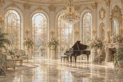Grand Palace Salon Wallpaper Mural Traditional Gold, Crystal Chandelier And Piano design