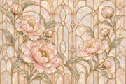Pink Peonies Wallpaper Mural, Gold Art Deco Arches design