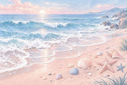Pastel Ocean Waves Wallpaper Mural Watercolor Beach Sunset design