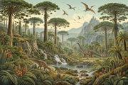 Prehistoric Jungle Dinosaurs Wallpaper Mural Vintage Inspired Illustration design