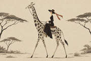Giraffe Rider Wallpaper Mural In Cream Beige Vintage Inspired Safari Style design