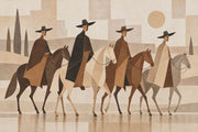 Abstract Horse Riders Wallpaper Mural In Beige Rustic Geometric Style design