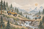Bear And Fox Off Road Adventure Wallpaper Mural Watercolor Landscape design