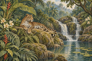 Resting Leopard Wallpaper Mural Vintage Inspired Tropical Jungle Waterfall design