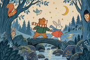 Bear And Rabbit Night Forest Wallpaper Mural Scandinavian Storybook design