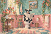 Cow Reading Newspaper Bathroom Wallpaper Mural Watercolor Texture design