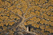 Golden Tree Wallpaper Mural, Dark Vintage Inspired Storybook Illustration design
