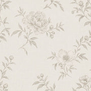 Vintage Inspired Peony Line Art Wallpaper Ivory Beige Linen Texture design