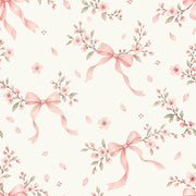 Pink Cherry Blossom Bows Wallpaper Watercolor Pattern On Cream design