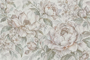 Watercolor Peonies Wallpaper Mural Ivory Background With Soft Sage Leaves design