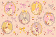 Framed Goose Portraits Wallpaper Mural Pastel Pink Watercolor design