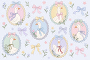 Pastel Geese Portraits Wallpaper Mural Blue Watercolor Cameos design