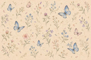 Wildflowers And Pastel Butterflies Wallpaper Mural In Cream Watercolor Style design