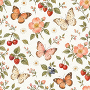 Butterflies And Berries Wallpaper Watercolor Floral On Cream design