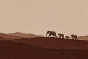 Elephant Herd Wallpaper Mural In Earth Tones, Textured Desert Horizon design
