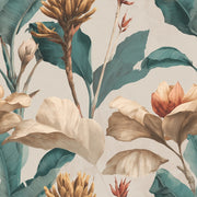 Oversized Flowers Wallpaper Botanical Teal Leaves Removable Wall Decor design
