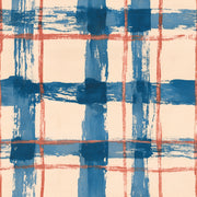 Abstract Plaid Wallpaper Painted Grid Blue Brushstrokes Removable Wall Decor design