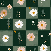Checkered Wallpaper Daisy Dark Green Decorative Mural design