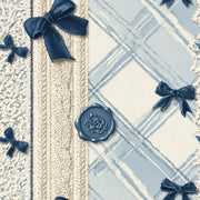 Light Blue Plaid Wallpaper Navy Ribbon Bows Knit Texture Removable Wall Decor design