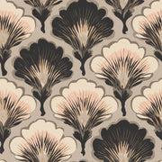 Art Deco Wallpaper Ginkgo Fan Leaves Scalloped Petals Removable Wall Decor design