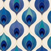 Peacock Feather Wallpaper Blue And Teal Gold Linework Decorative Mural design