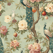 Peacock Wallpaper Floral Removable Peonies Wall Decor design