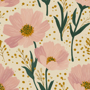 Floral Wallpaper Pink Blossoms Cream Background Removable Wall Decor design